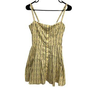 Reformation Yellow Black Striped Button Down Sundress Spaghetti Straps Sz 8